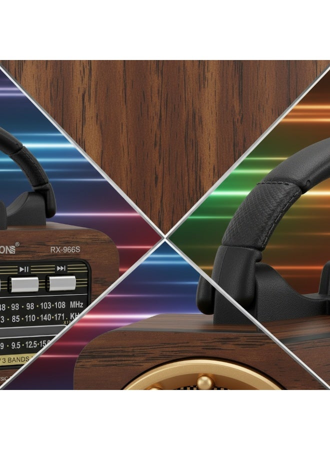 راديو محمول- متعدد الموجات FM/AM/SW - يعمل بالطاقة الشمسية والبلوتوث ومشغل MP3 - تصميم خشبي كلاسيك - موديل RX-966s - Image 5